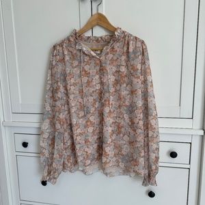 NWT Aritzia Wilfred Alexis Blouse tan & blue floral